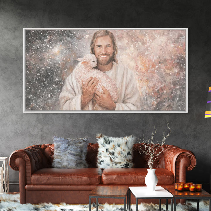 Beloved Shepherd Light, Framed Canvas Print, Christian Wall Art, Jesus Painting, Christian Art Canvas, Christian Christmas