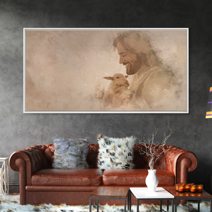 Joyful Shepherd Grace | Framed Canvas Print | Jesus Painting | Christian Art Canvas | Christian Wall Art | Christmas Art