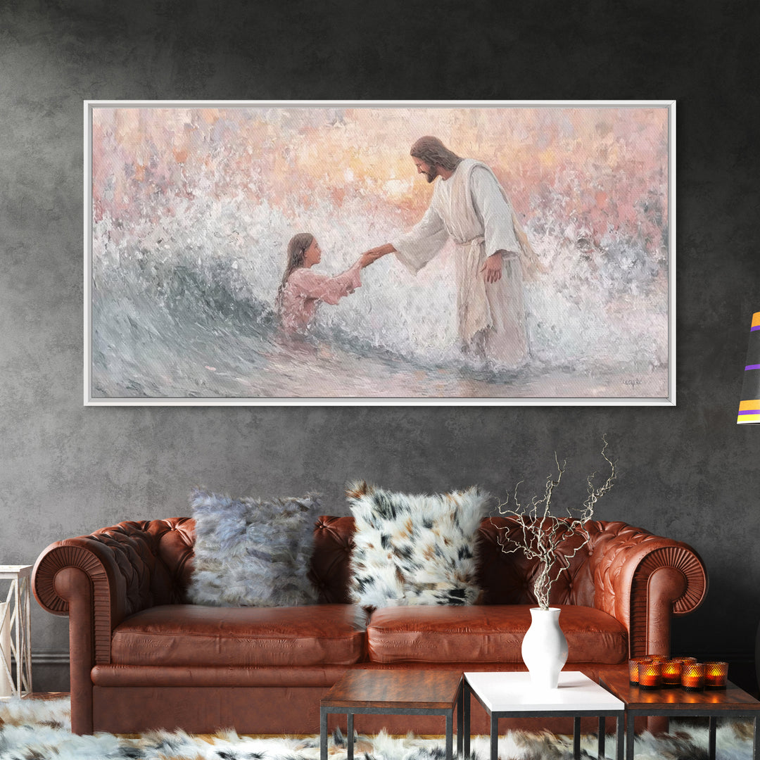 Waves Of Grace – Framed Canvas Print – Jesus Painting – Christian Wall Art – Christian Art Canvas – Large Christian Art – Christian Gift