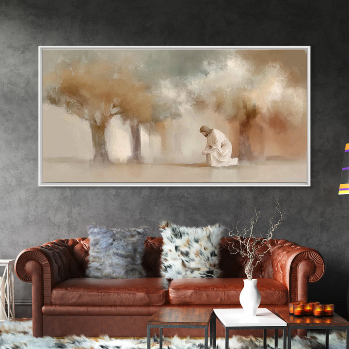 Moonlit Devotion – Framed Canvas Print – Christian Art Print – Jesus Painting – Christian Wall Art – Vintage Christian Art – Christian Deco