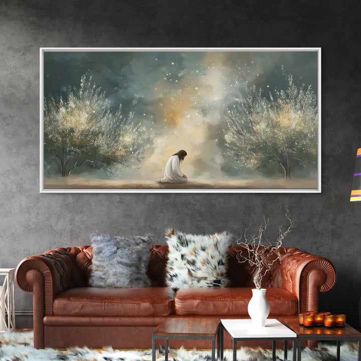 Olive Grove Peace – Framed Canvas Print – Christian Wall Art – Christian Art Print – Jesus Painting – Moody Christian Art – Christian Chris