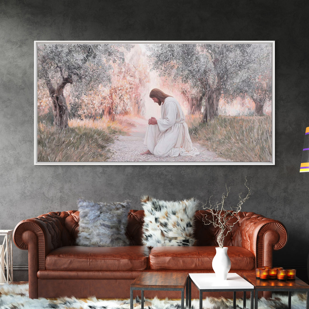 Olive Grove Light | Framed Canvas Print | Christian Art Canvas | Modern Christian Art | Jesus Painting | Christian Wall Art | Christian Gif