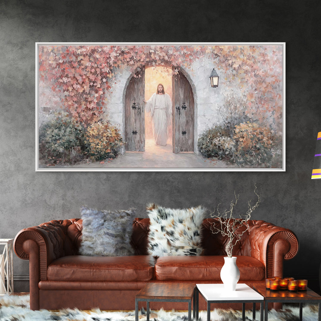 Autumn Gate Light | Framed Canvas Print | Christian Wall Art | Jesus Painting | Christian Art Canvas | Christian Christmas Art | Christian