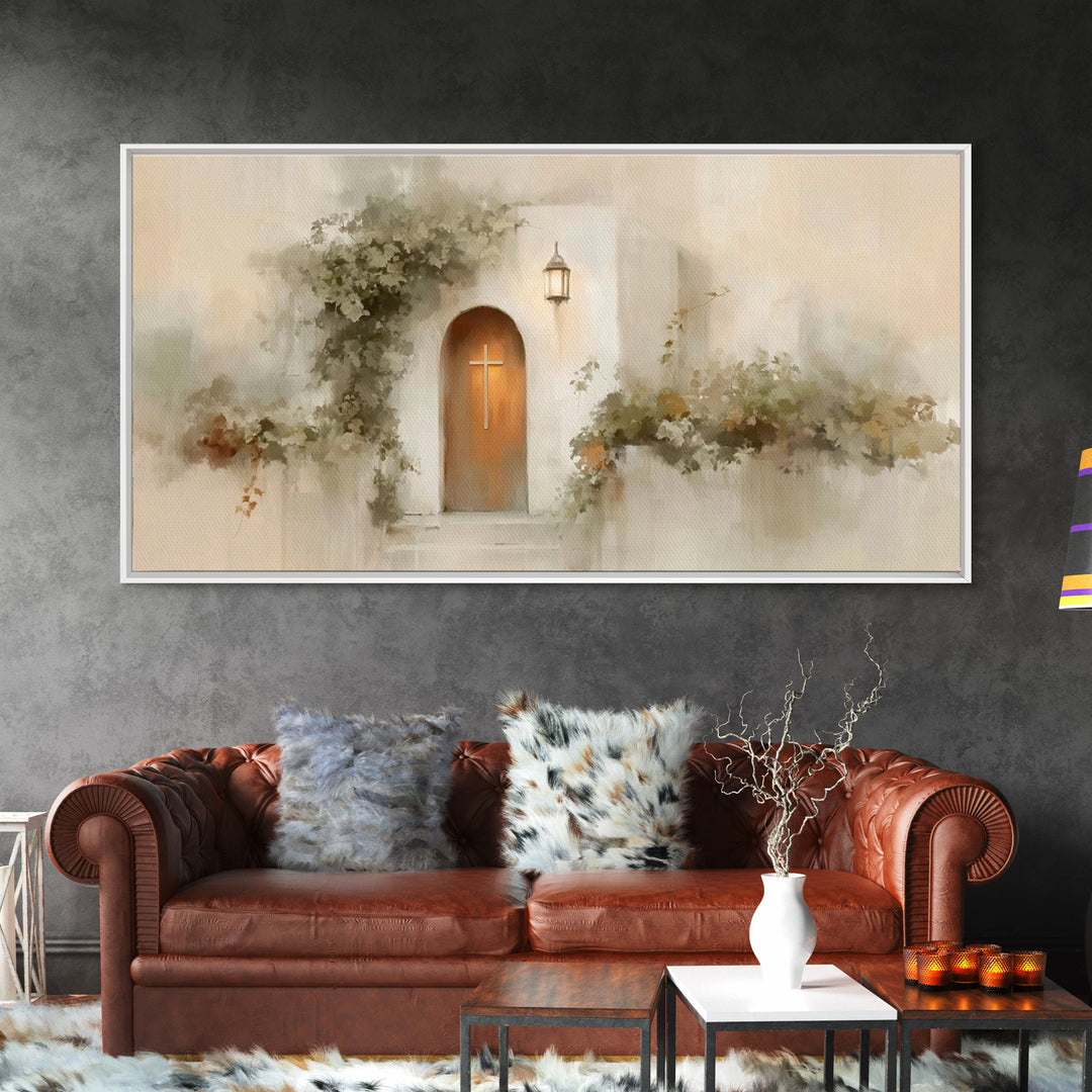 Cross At The Door | Framed Canvas Print | Christian Wall Art | Christian Christmas Art | Christian Art Canvas | Christian Decor | Modern Ch