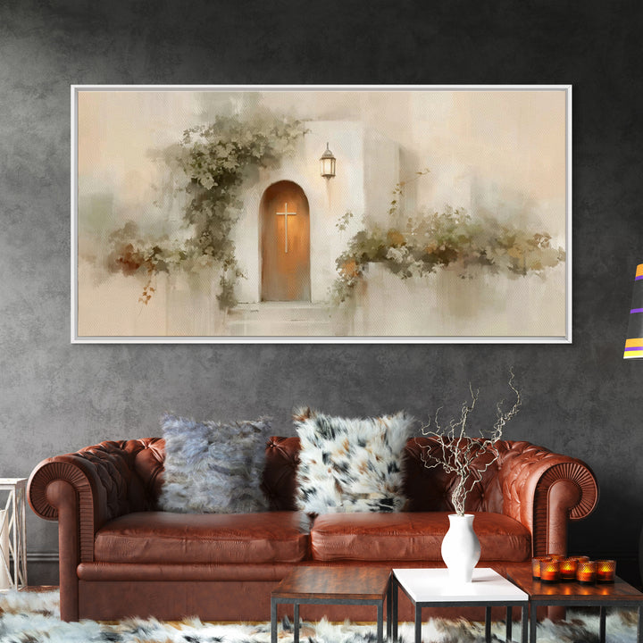 Cross At The Door | Framed Canvas Print | Christian Wall Art | Christian Christmas Art | Christian Art Canvas | Christian Decor | Modern Ch