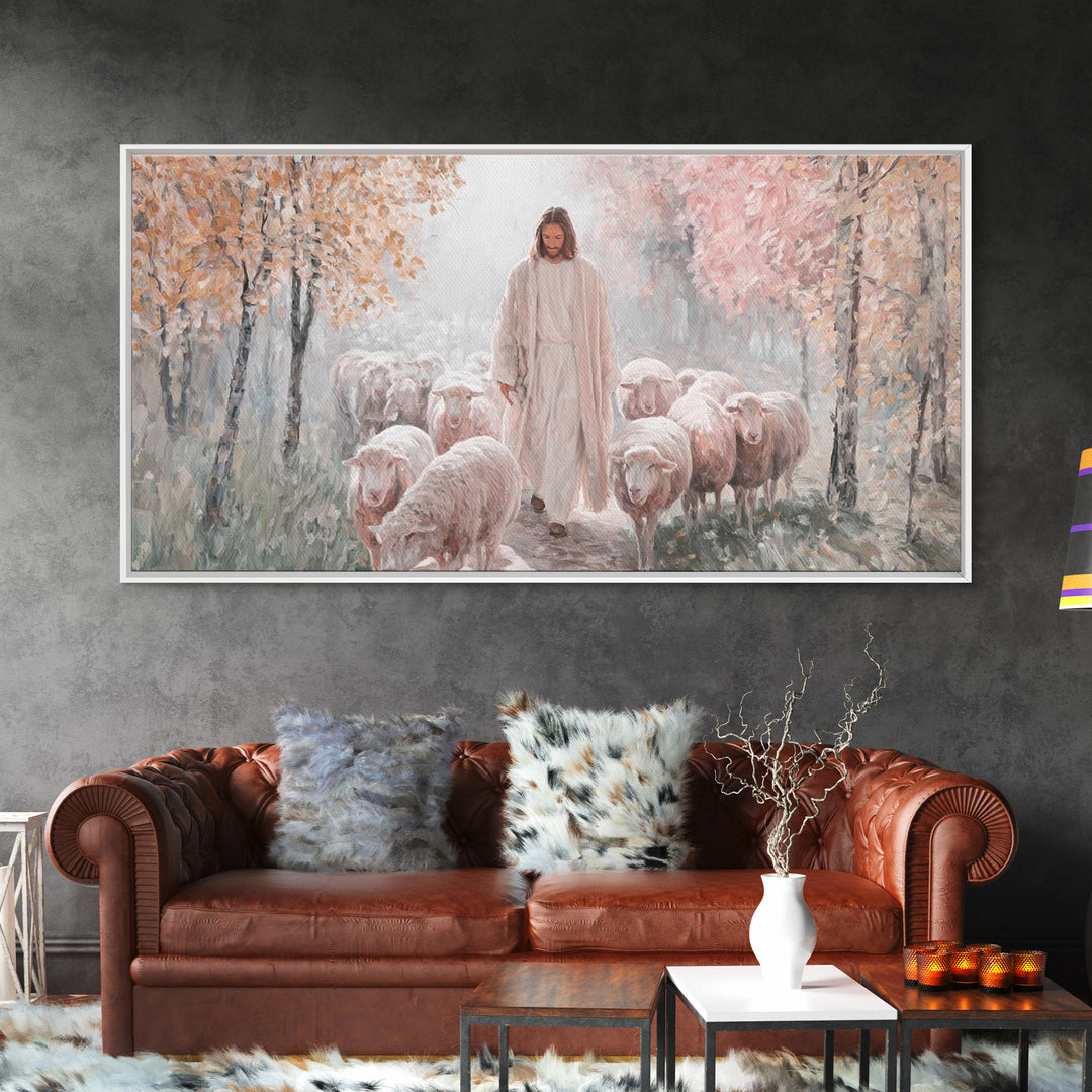 Autumn Mercy Walk, Framed Canvas Print, Christian Wall Art, Jesus Painting, Christian Art Canvas, Modern Christian Art, Christian Christmas