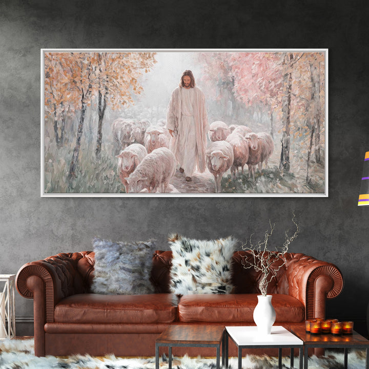Autumn Mercy Walk, Framed Canvas Print, Christian Wall Art, Jesus Painting, Christian Art Canvas, Modern Christian Art, Christian Christmas