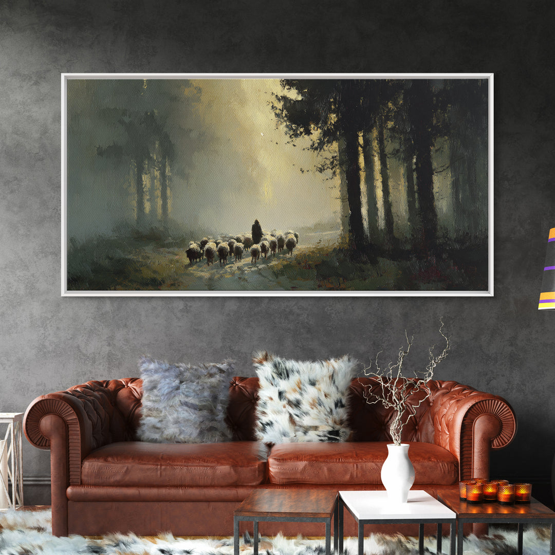 Sacred Pasture Haze, Framed Canvas Print, Christian Art Canvas, Jesus Painting, Modern Christian Art, Christian Wall Art, Christian Christm