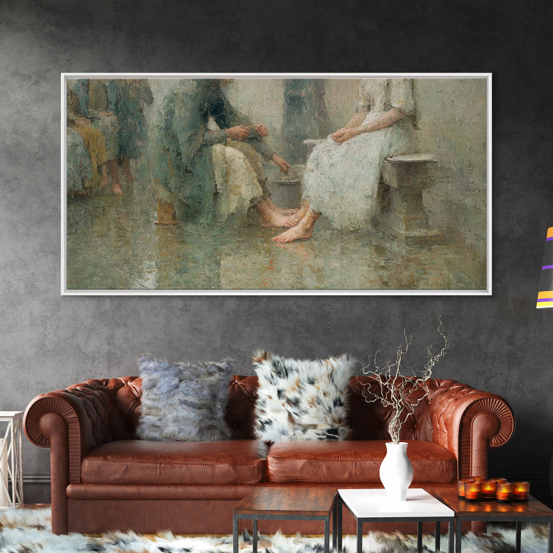 Humble Service, Framed Canvas Print, Christian Wall Art, Christian Art Canvas, Christian Painting, Christian Decor, Subtle Christian Art
