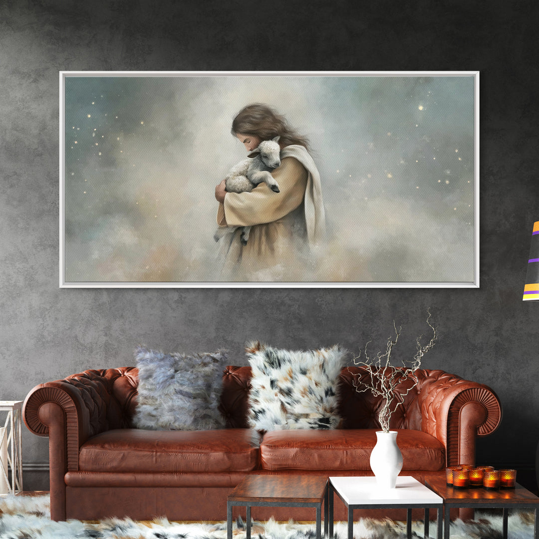 Heaven’s Gentle Hold, Framed Canvas Print, Christian Wall Art, Jesus Painting, Modern Christian Art, Christian Art Canvas, Christian Christ