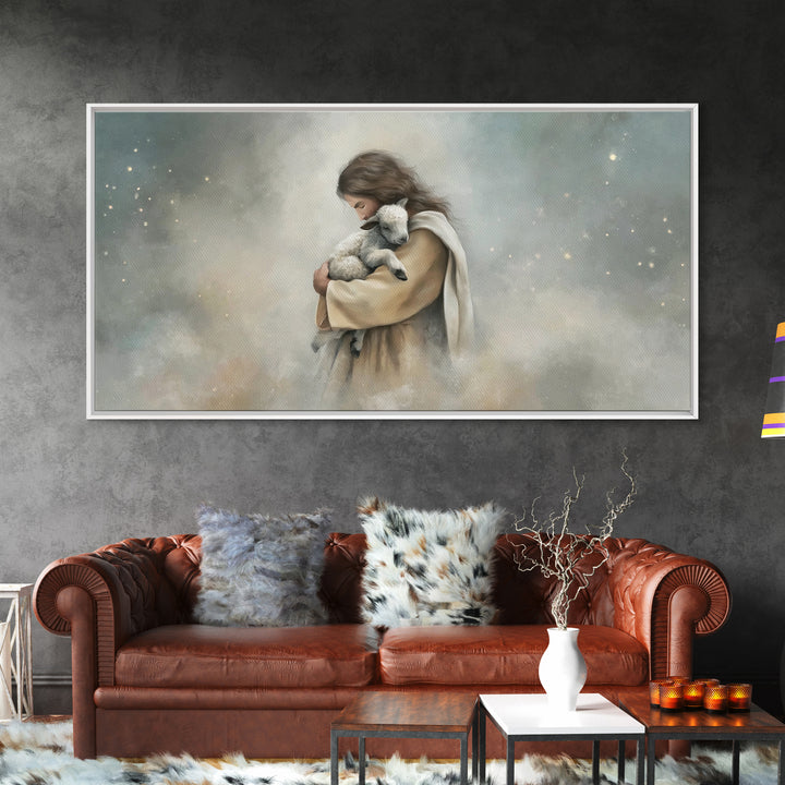 Heaven’s Gentle Hold, Framed Canvas Print, Christian Wall Art, Jesus Painting, Modern Christian Art, Christian Art Canvas, Christian Christ