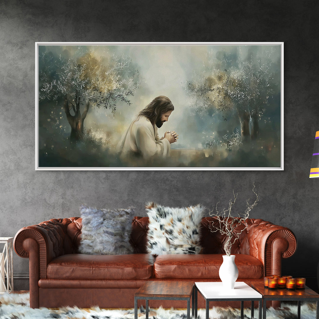 Olive Grove Prayer, Framed Canvas Print, Christian Art Canvas, Christian Wall Art, Jesus Painting, Subtle Christian Art, Christian Christma