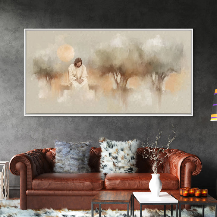 Stillness Of Devotion – Framed Canvas Print – Christian Wall Art – Modern Christian Art – Jesus Painting – Christian Art Canvas – Christmas