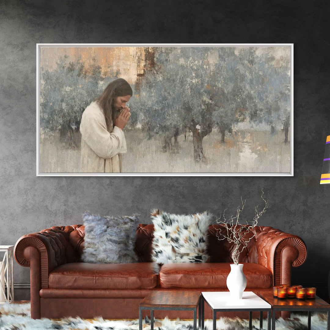 Gethsemane Reflection | Framed Canvas Print | Christian Art Canvas | Jesus Painting | Christian Wall Art | Moody Christian Art | Christmas
