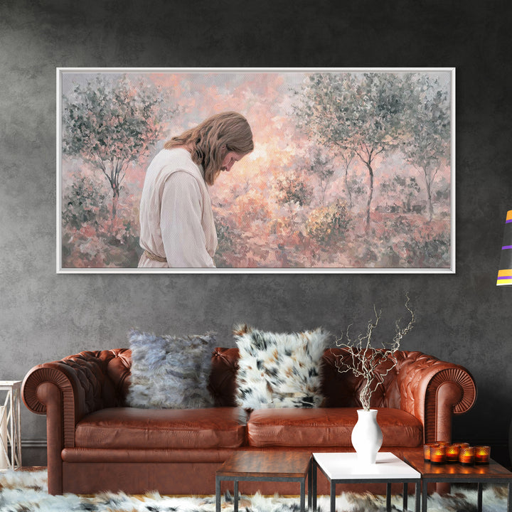 Sacred Garden Light, Framed Canvas Print, Christian Art Canvas, Christian Wall Art, Jesus Painting, Minimalist Christian Art, Christian Chr