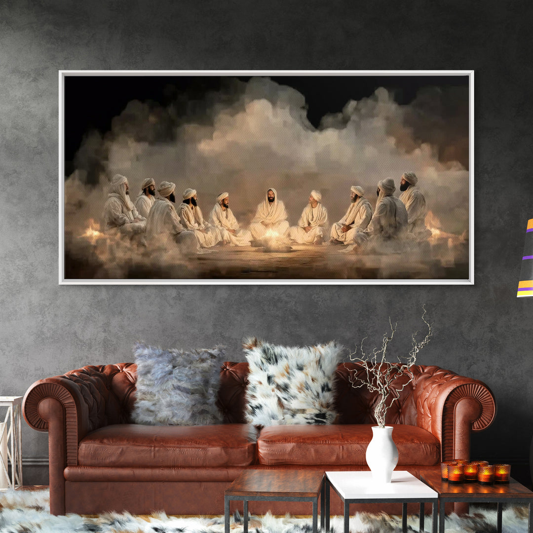 Fireside Discourse, Framed Canvas Print, Christian Art Canvas, Christian Wall Art, Jesus Painting, Large Christian Painting, Christian Deco