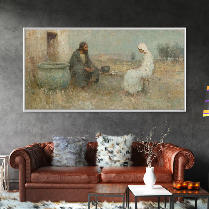 Quiet Well Encounter – Framed Canvas Print – Christian Art Canvas – Christian Painting – Subtle Christian Art – Christian Wall Art – Christ