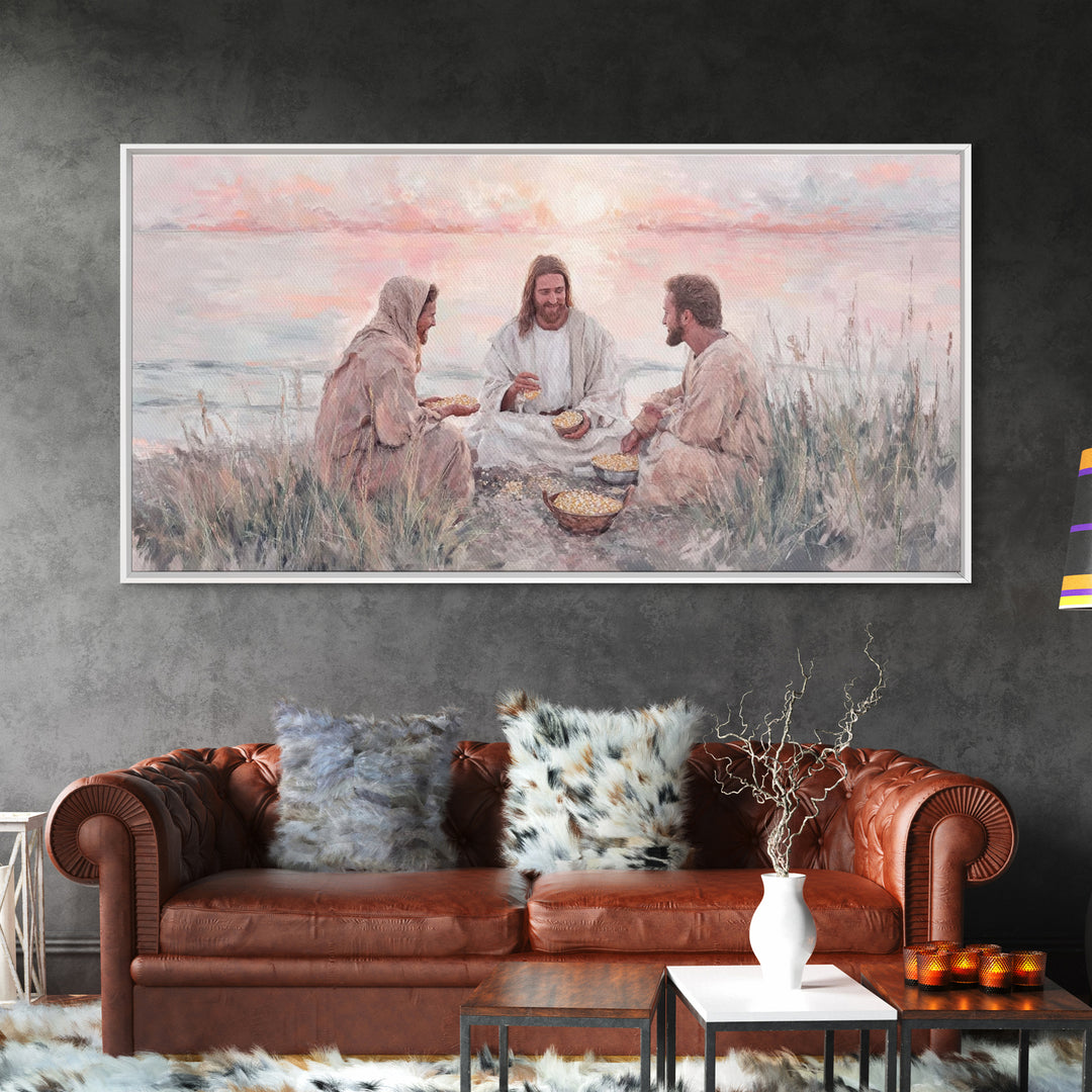 Shoreline Communion – Framed Canvas Print – Christian Wall Art – Jesus Painting – Christian Art Canvas – Modern Christian Art – Christian D