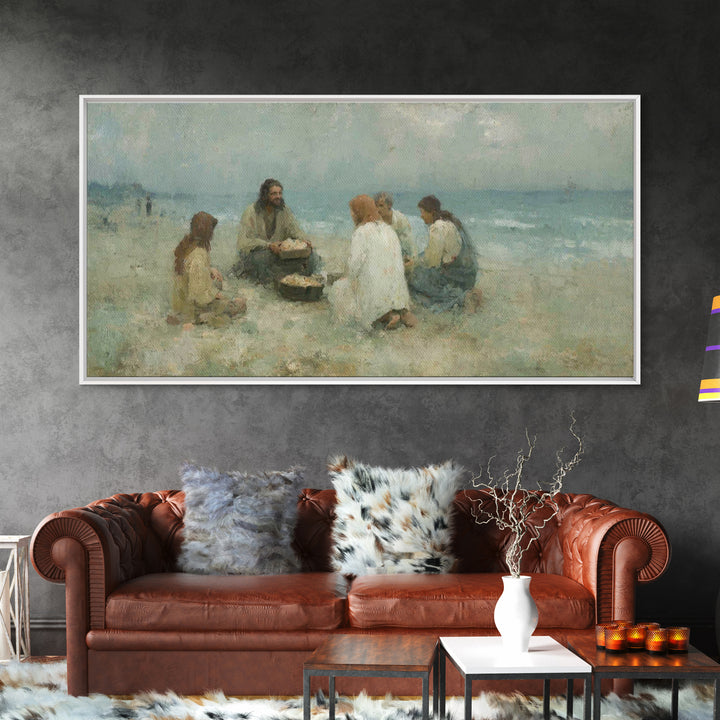 Shoreline Gathering – Framed Canvas Print – Christian Wall Art – Christian Art Canvas – Jesus Painting – Large Christian Art – Christian Gi