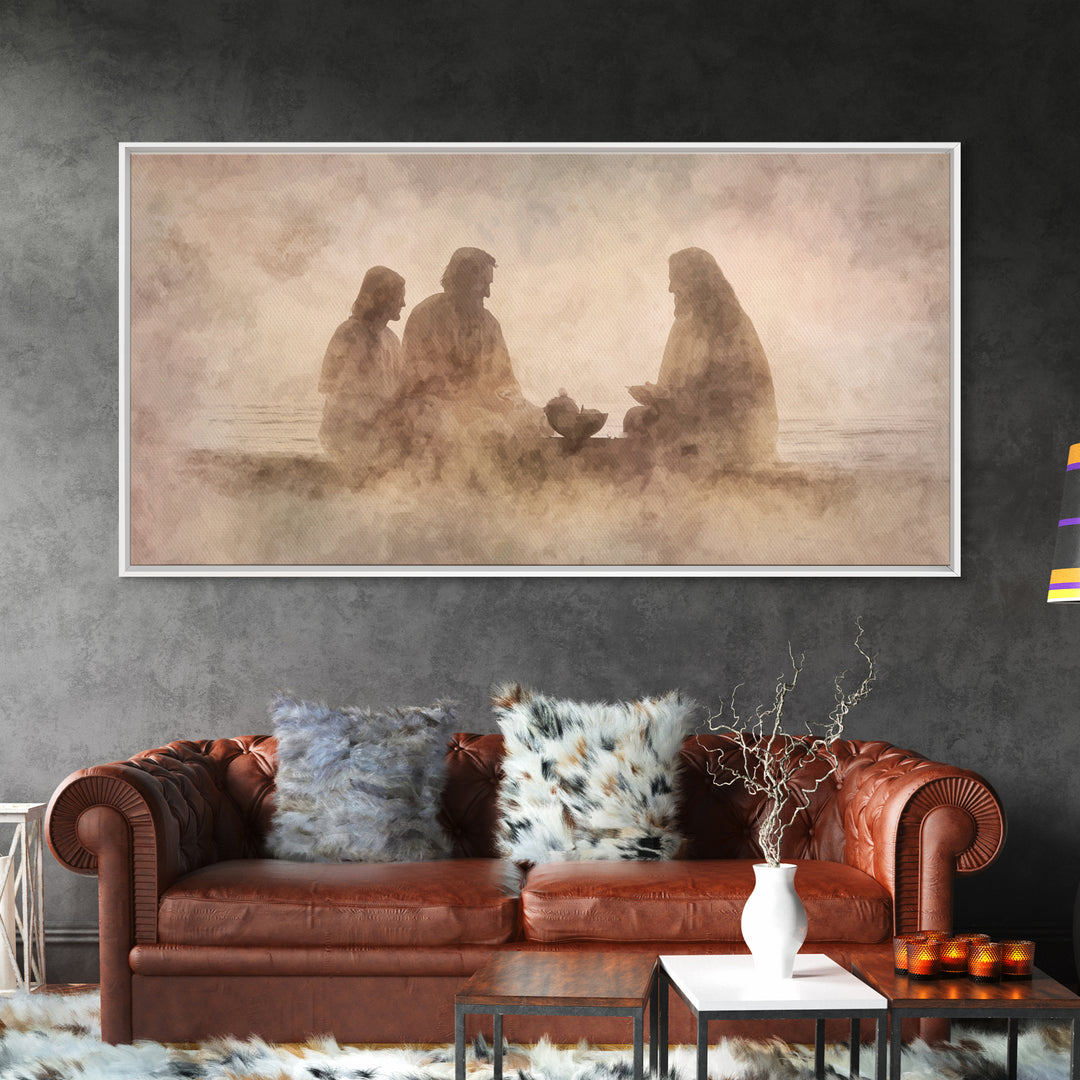 Evening Fellowship | Framed Canvas Print | Christian Art Canvas | Modern Christian Art | Jesus Painting | Christian Wall Art | Christian De