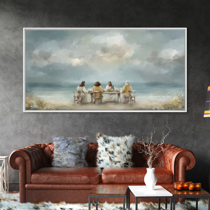 Seaside Supper, Framed Canvas Print, Christian Art Canvas, Christian Wall Art, Modern Christian Painting, Jesus Art Print, Christian Gift I