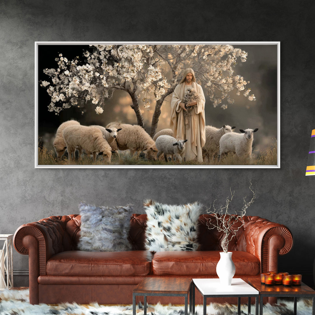 Blossom Shepherd – Framed Canvas Print – Jesus Painting – Christian Art Canvas – Christian Wall Art – Vintage Christian Art – Christian Dec