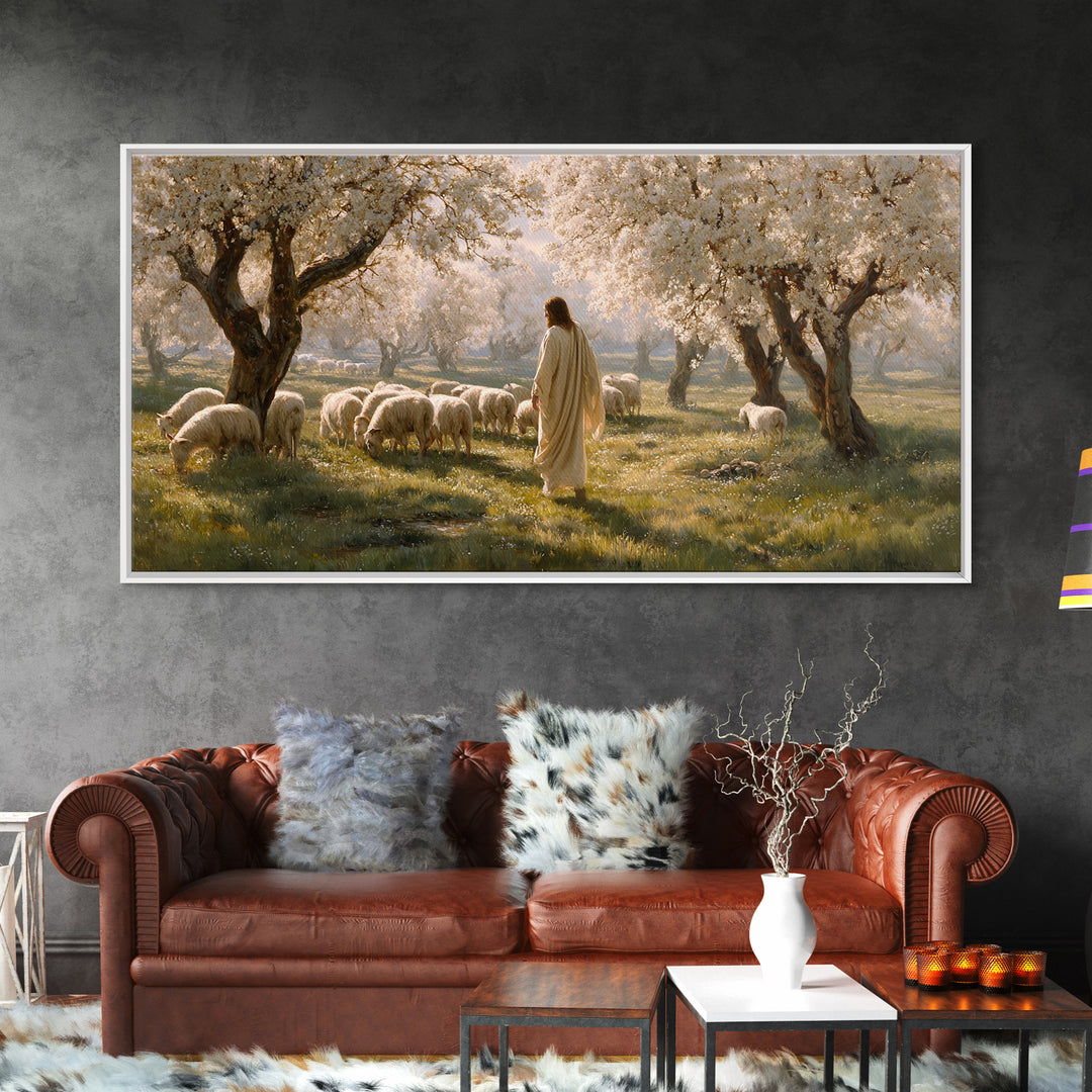 Pastoral Bloom, Framed Canvas Print, Christian Art Canvas, Christian Painting, Large Jesus Painting, Christian Wall Art, Christian Gift Ide