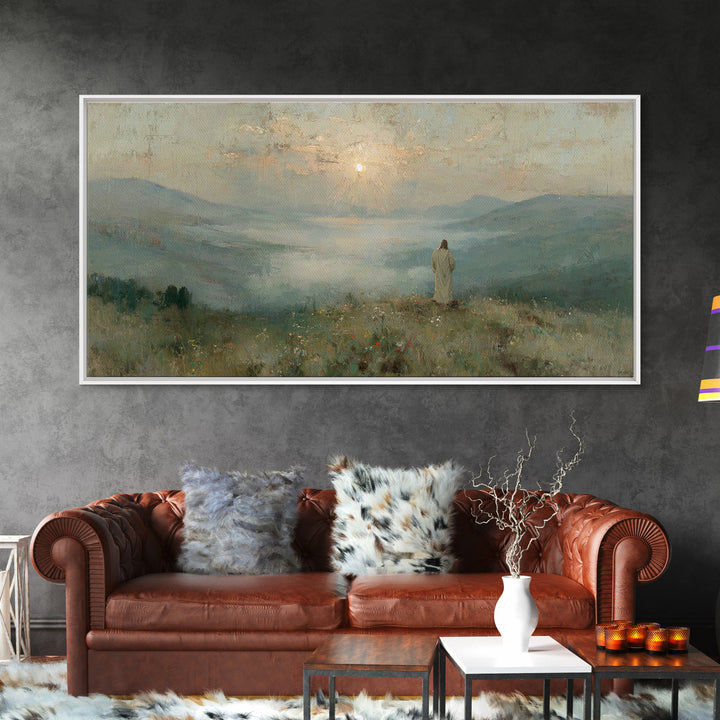Solitude Of Divine Dawn – Framed Canvas Print – Christian Art Painting – Christian Decor – Jesus Painting Canvas – Christmas Art – Large Ch