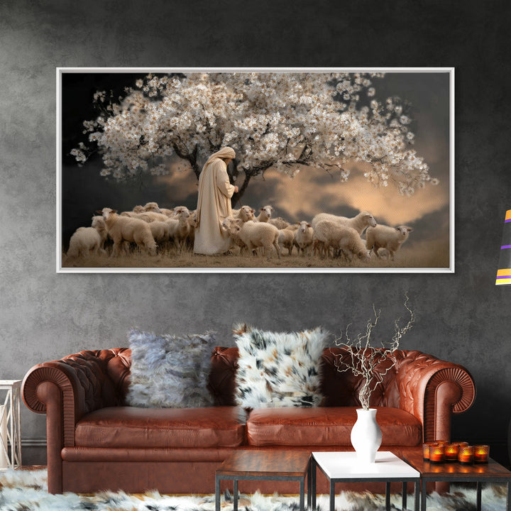 Evening Shepherd – Framed Canvas Print – Christian Art Canvas – Moody Christian Art – Jesus Painting – Christian Wall Art – Christian Gift