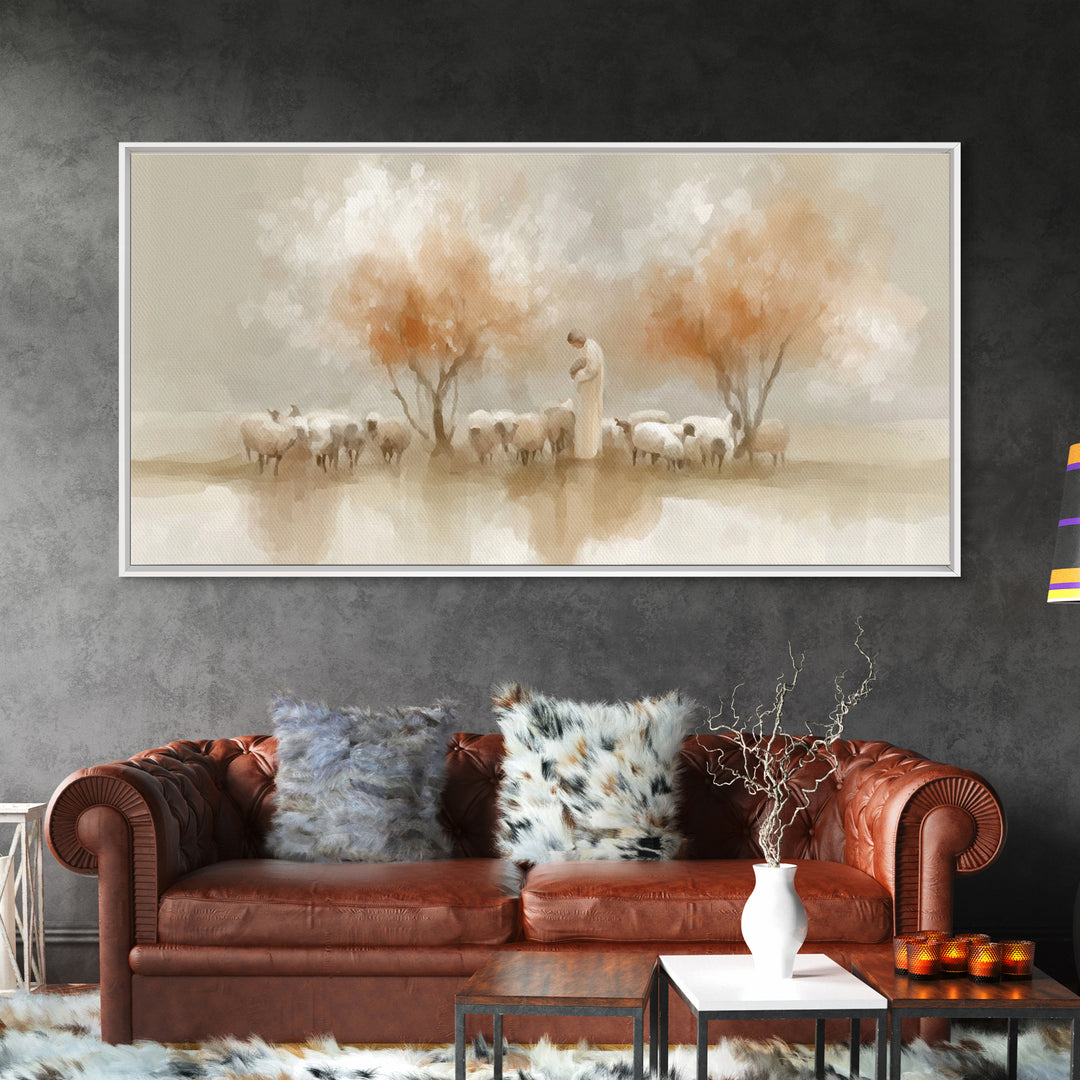 Autumn Shepherd Path – Framed Canvas Print – Christian Wall Art – Modern Christian Art – Jesus Painting – Christian Art Canvas – Christian