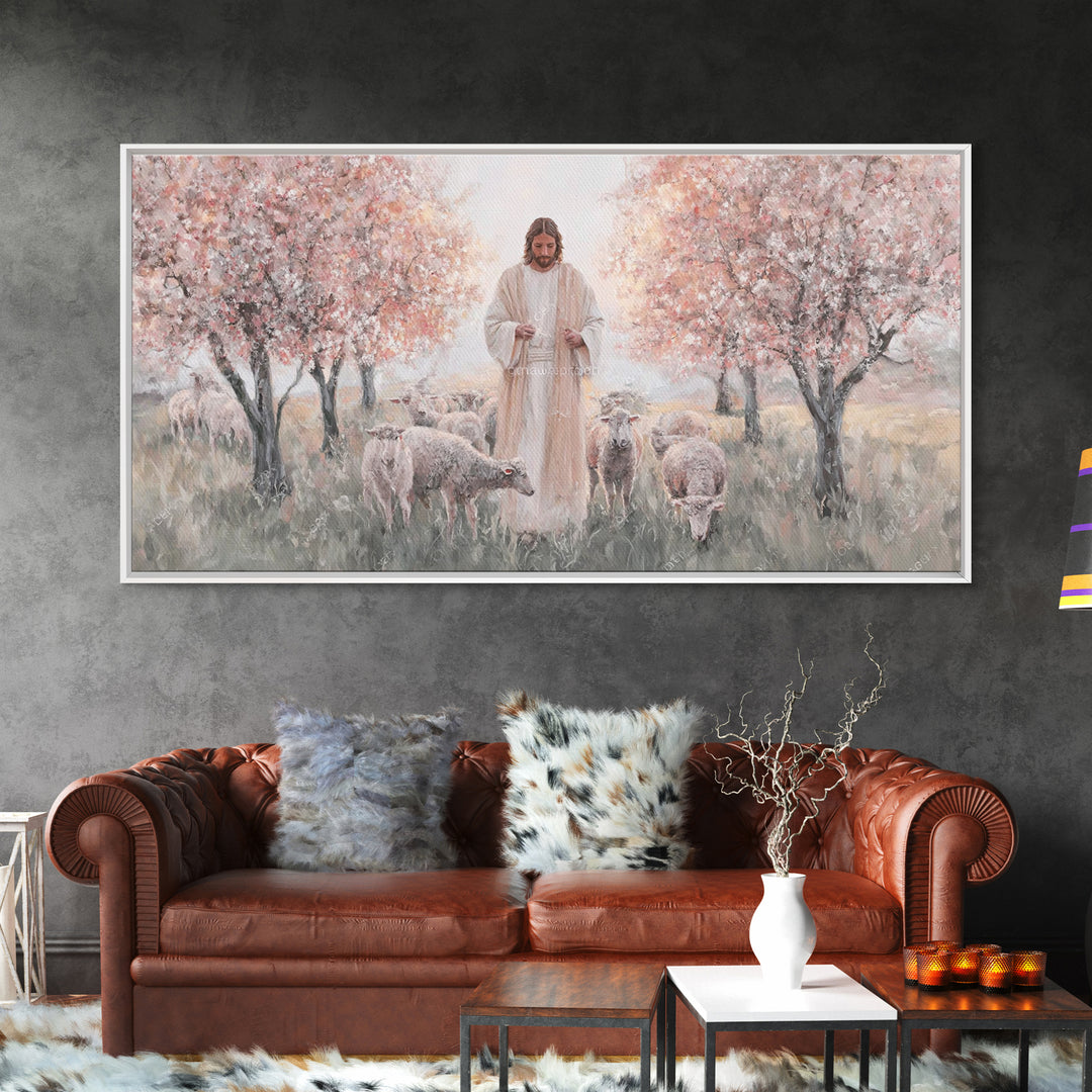 Blooming Shepherd – Framed Canvas Print – Christian Art Canvas – Christian Paintings – Jesus Painting – Christian Wall Art – Framed Christi