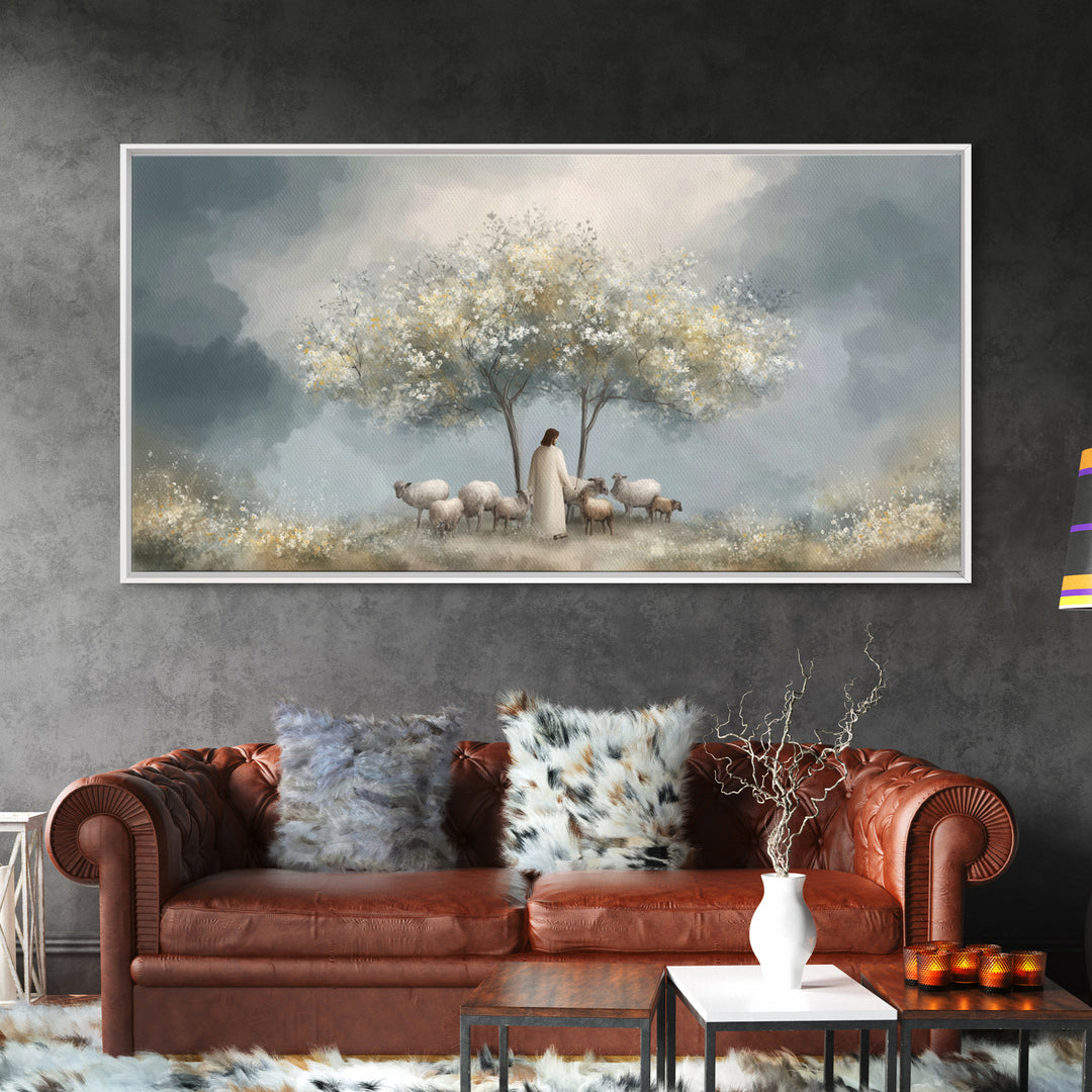 Shepherds Of Light – Framed Canvas Print – Christian Wall Art – Jesus Painting – Christian Art Canvas – Minimalist Christian Art – Christia