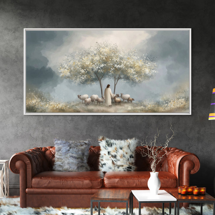 Shepherds Of Light – Framed Canvas Print – Christian Wall Art – Jesus Painting – Christian Art Canvas – Minimalist Christian Art – Christia