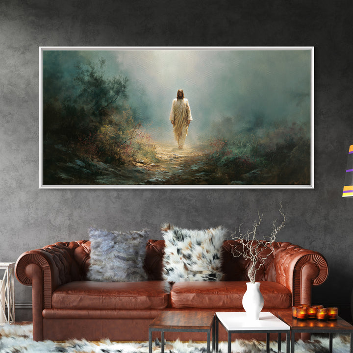 Footsteps Of Grace, Framed Canvas Print, Christian Wall Art, Jesus Painting, Christian Art Canvas, Christian Christmas Art