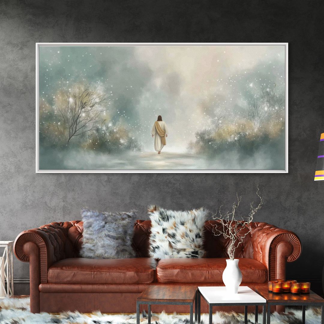 Walk Of Light | Framed Canvas Print | Jesus Painting | Christian Art Canvas | Christian Wall Art | Christmas Art