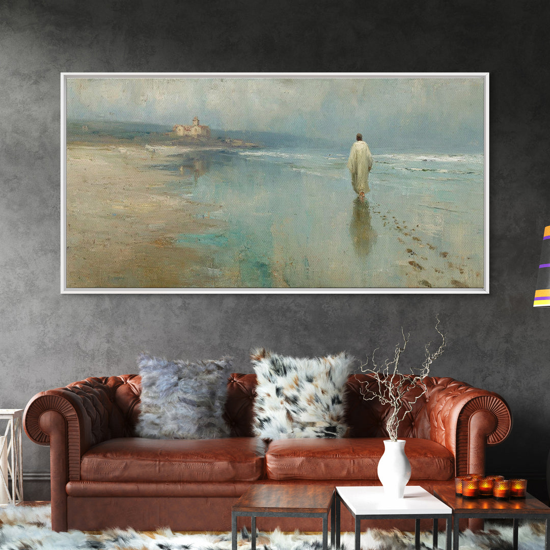 Shoreline Of Mercy, Framed Canvas Print, Christian Wall Art, Christian Art Canvas, Jesus Painting, Christian Christmas Art