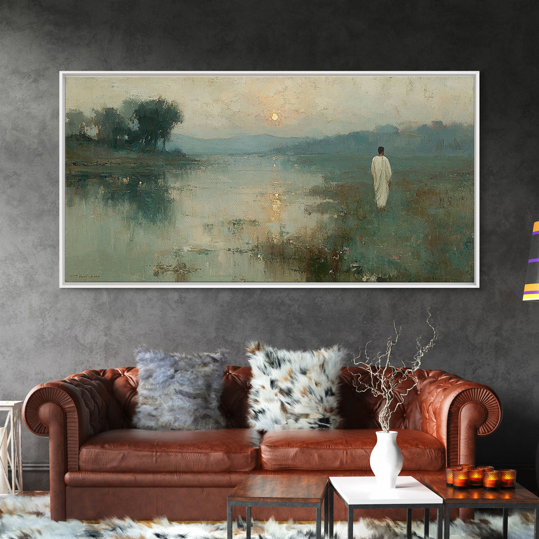 Lowland Dawn – Framed Canvas Print – Christian Art Canvas – Christian Wall Art – Jesus Painting – Subtle Christian Art – Christian Gift Ide