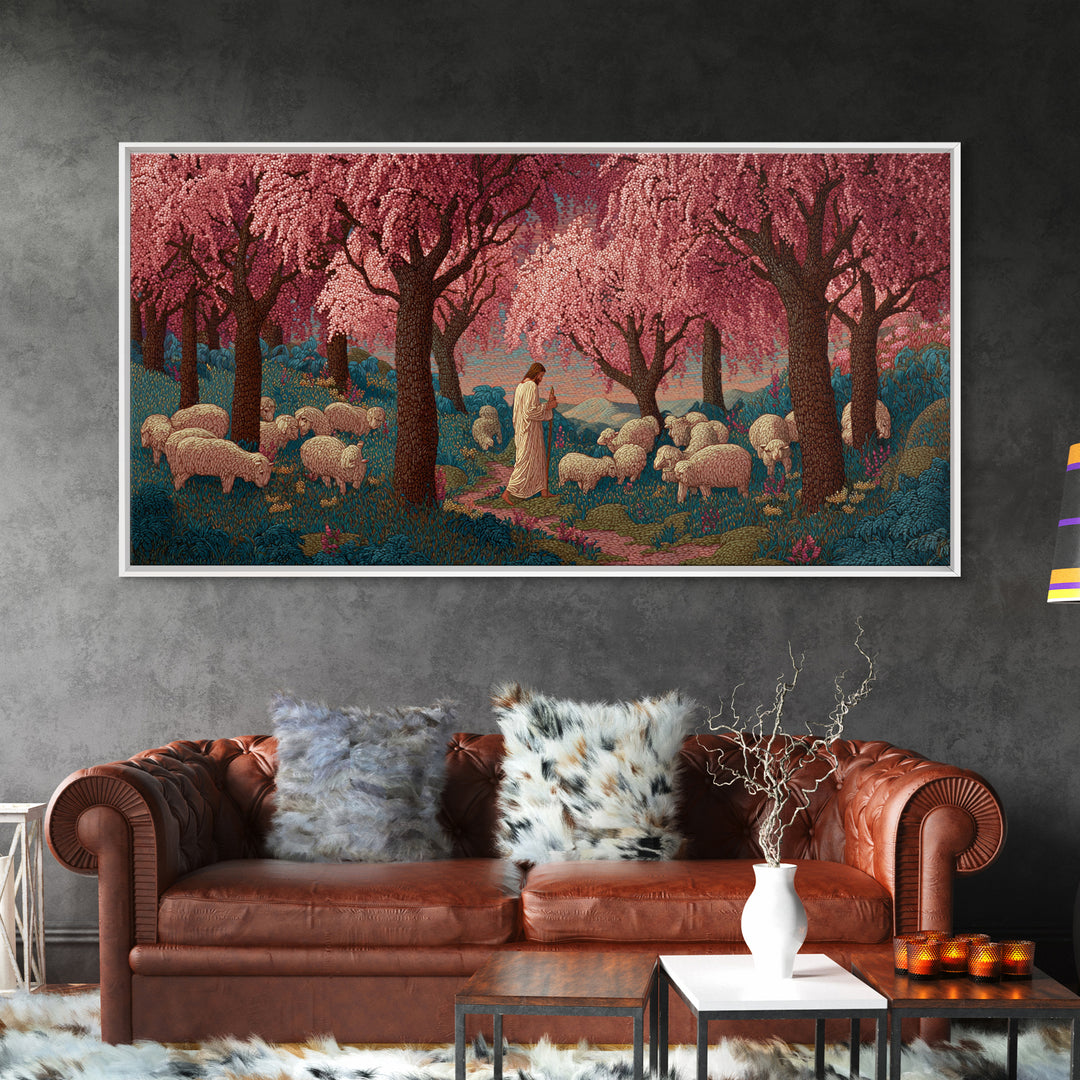 Cherry Shepherd – Framed Canvas Print – Christian Wall Art – Christian Art Canvas – Christian Art Work – Jesus Painting – Christian Christm