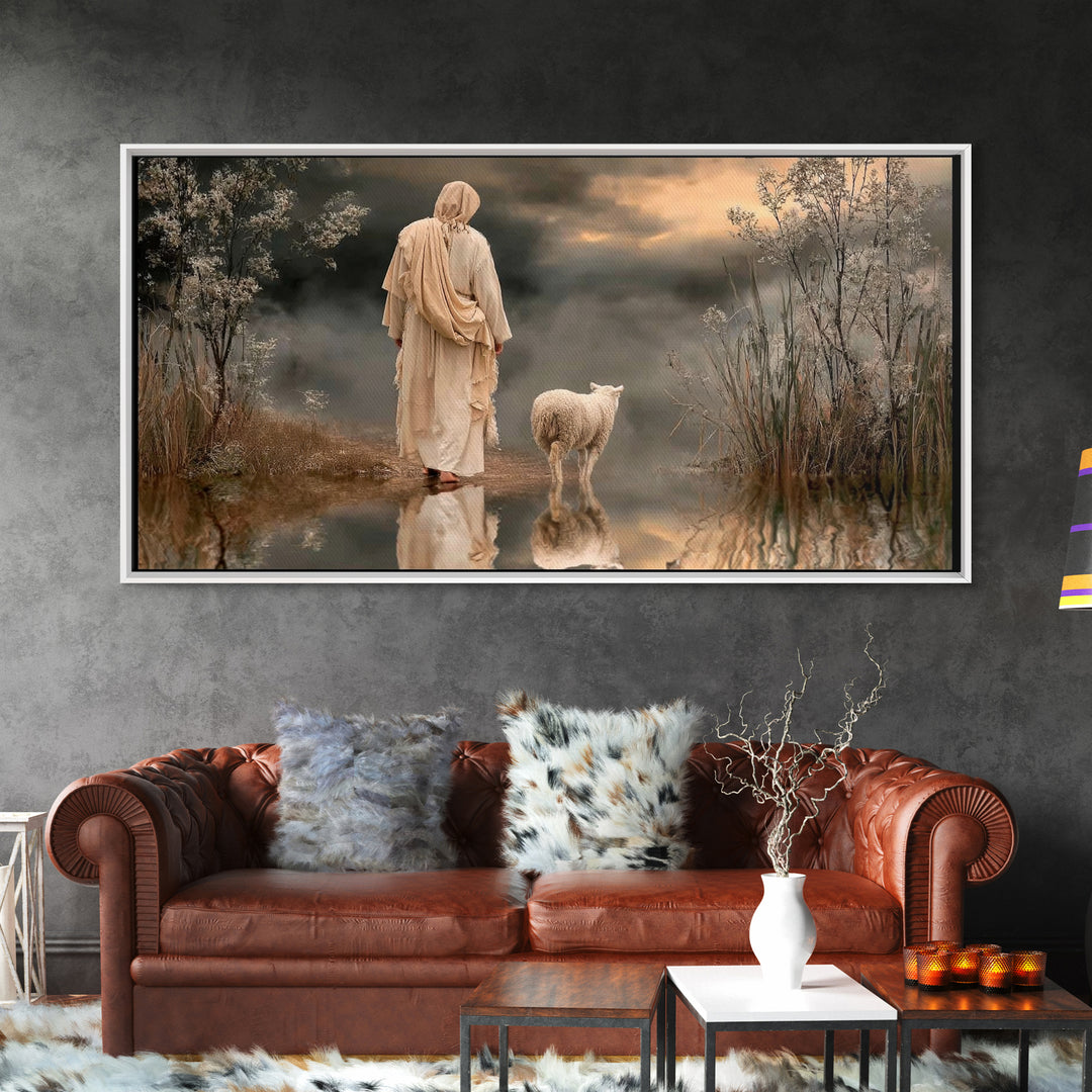 Shepherd’s Reflection – Framed Canvas Print – Christian Art Canvas – Christmas Art – Jesus Painting – Christian Wall Art – Christian Decor
