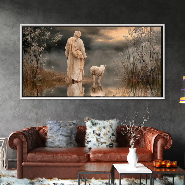 Shepherd’s Reflection – Framed Canvas Print – Christian Art Canvas – Christmas Art – Jesus Painting – Christian Wall Art – Christian Decor