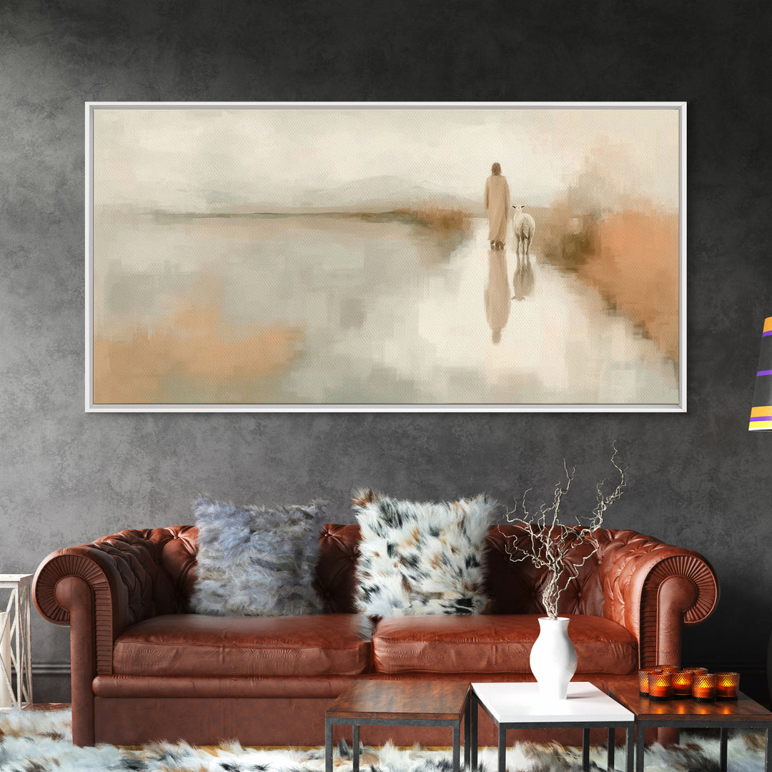 Quiet Shepherd Mist, Framed Canvas Print, Christian Wall Art, Christian Decor, Christian Art Canvas, Christmas Art, Jesus Painting