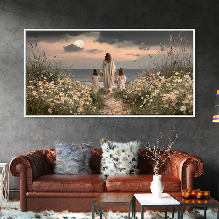 Moonlit Path Calm, Framed Canvas Print, Christian Wall Art, Christian Art Canvas, Jesus Painting, Christian Decor, Christian Art