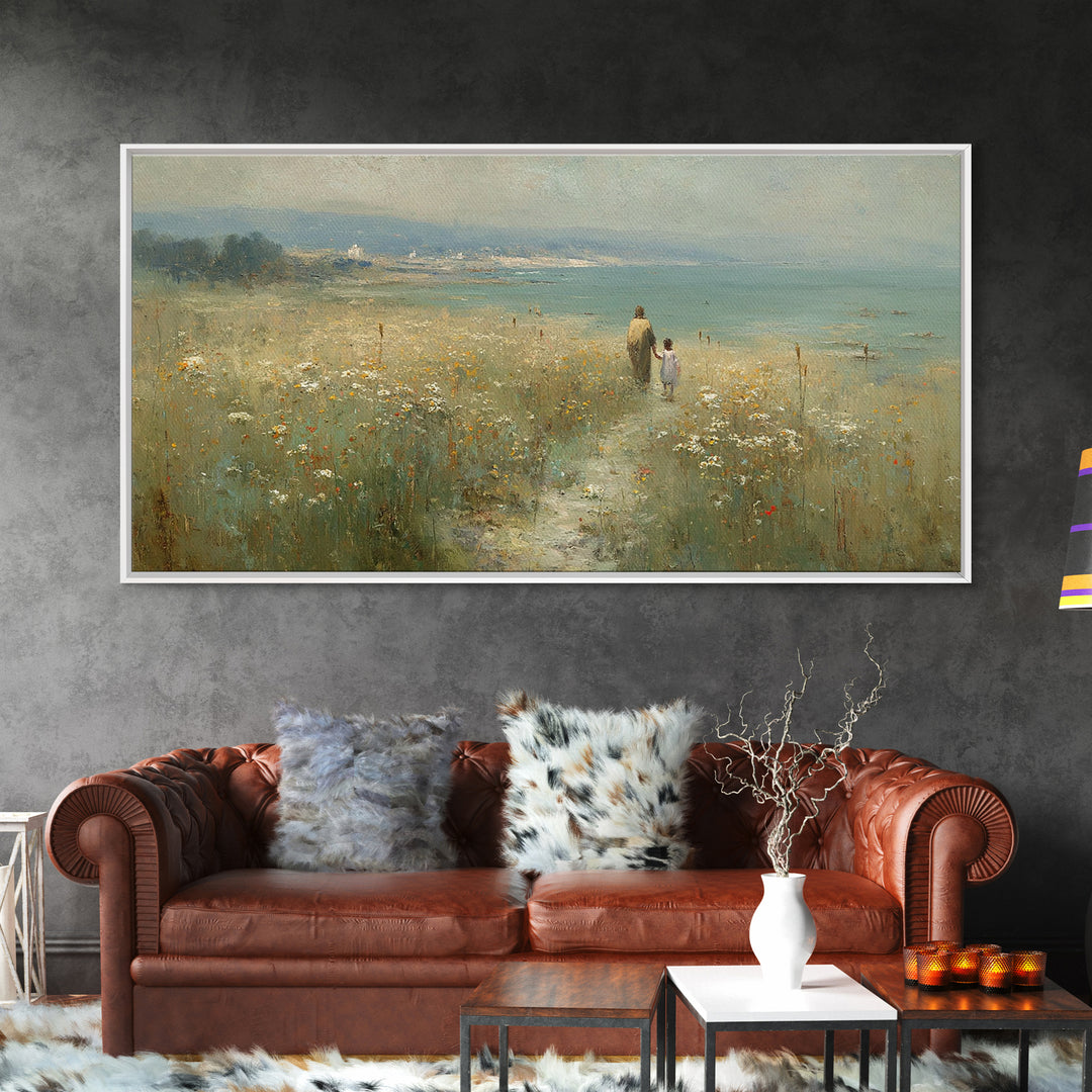 Seaside Meadow Hope | Framed Canvas Print | Christian Wall Art | Christian Art Canvas | Christian Decor | Jesus Painting | Christian Gift
