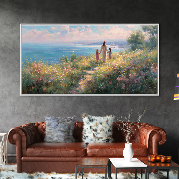 Shoreline Of Grace – Framed Canvas Print – Christian Decor – Christian Art Canvas – Christian Wall Art – Jesus Painting – Christian Art