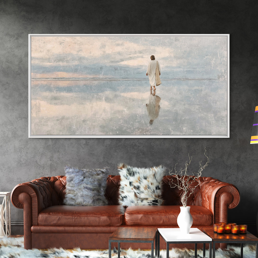 Heavenly Shore Walk – Framed Canvas Print – Christian Art Canvas – Jesus Painting – Christian Wall Art – Christian Christmas Art – Christia