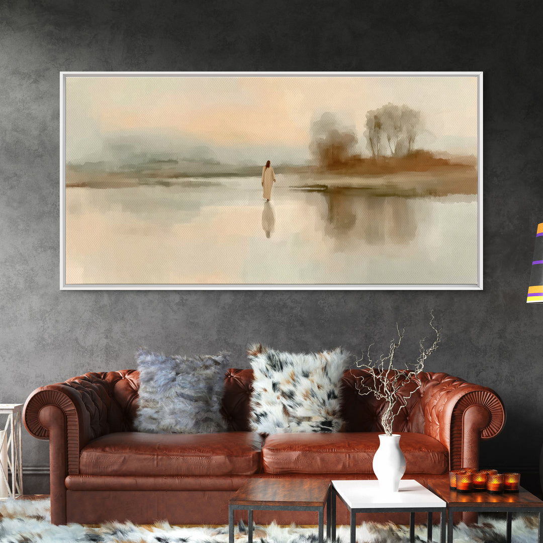 Quiet River Grace – Framed Canvas Print – Jesus Painting – Christian Art Canvas – Christian Wall Art – Christmas Art – Christian Christmas
