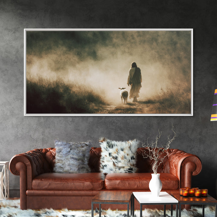 Gentle Meadow Grace – Framed Canvas Print – Jesus Painting – Christian Art Canvas – Christian Wall Art – Christian Christmas Art – Faith