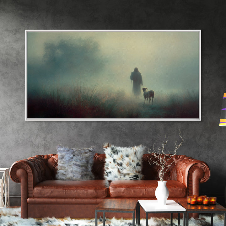 Autumn Shepherd Calm – Framed Canvas Print – Christian Wall Art – Christian Art Canvas – Christian Christmas Art – Jesus Painting – Faith