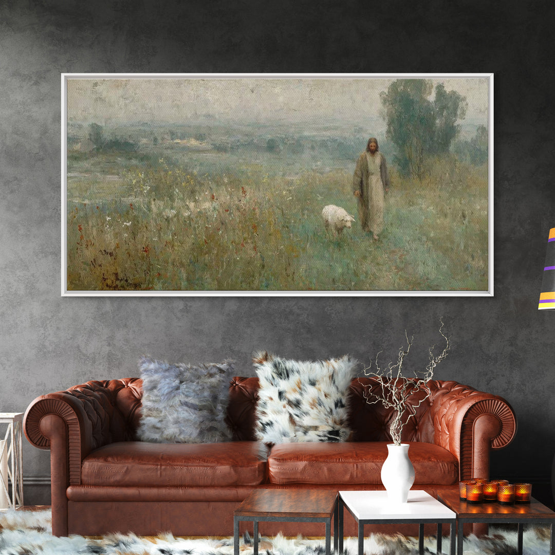 Misty Shepherd Journey – Framed Canvas Print – Christian Christmas Art – Christian Paintings – Jesus Art Print – Christian Art Canvas – Hop