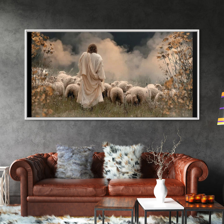 Autumn Shepherd Peace | Framed Canvas Print | Jesus Painting | Christian Art Canvas | Christian Wall Art | Christmas Art | Christian Gift I